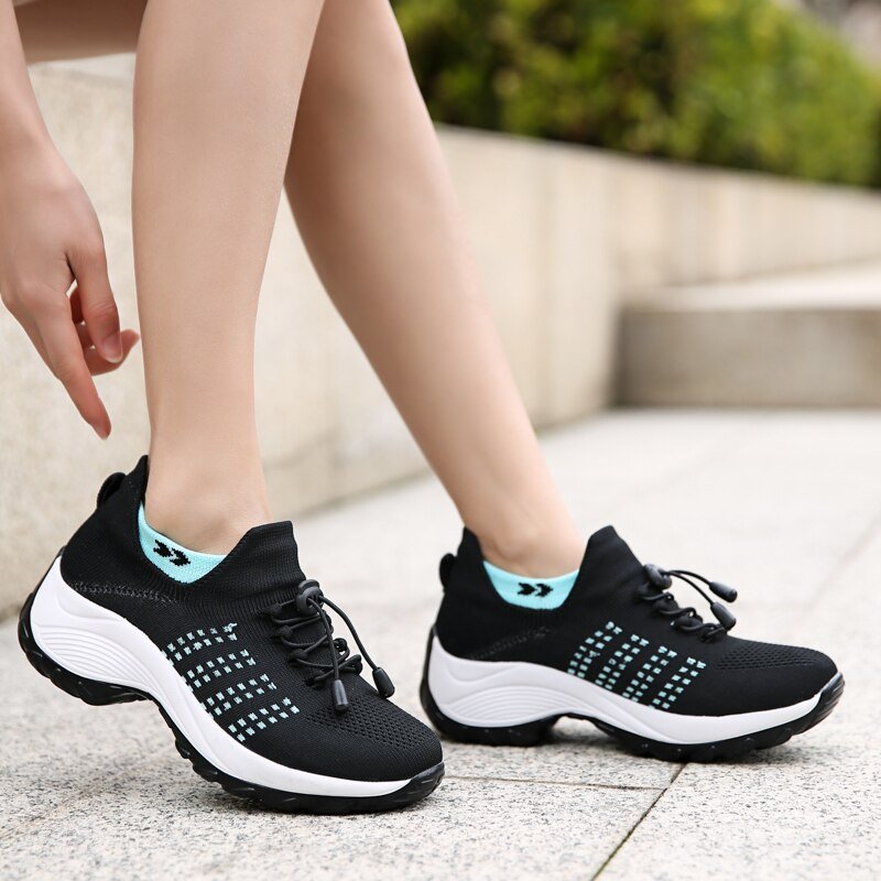 Orthopedic Stretch Cushion Shoes - Black Sky Blue