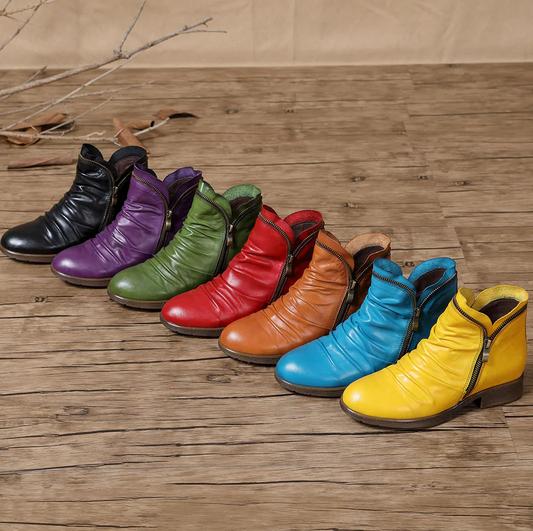 Orthopedic fashion cosy ankle leather boots